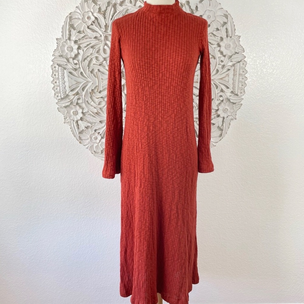 {Christy Dawn} Charlie Ribbed Knit Midi Sweater Dress, Tomato, Size XS